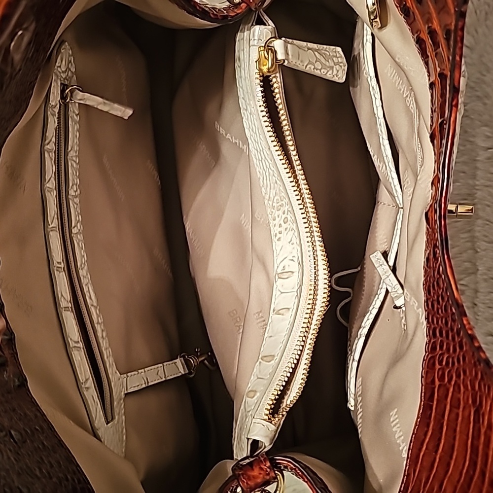 Brahmin Ivory and Mahogany Croc-Embossed Hobo - Picture 7 of 11
